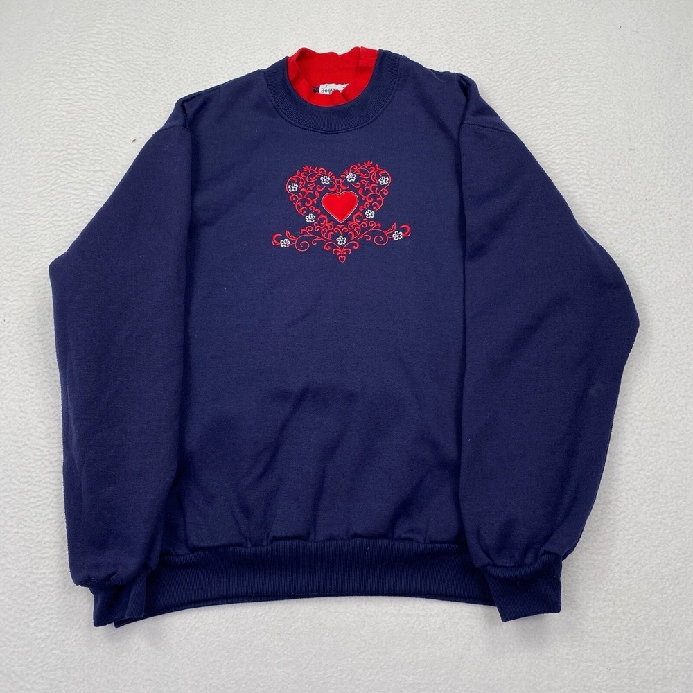 Vintage Bon Worth Embroidered Grandma Heart Double Crewneck Sweatshirt Size M